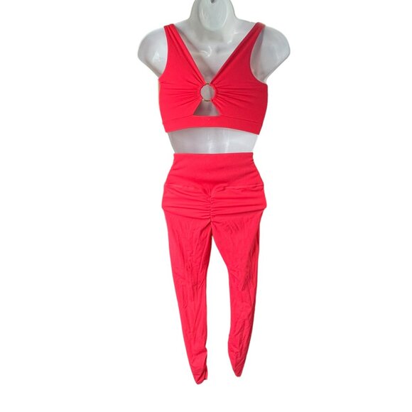 Whitney Simmons Gymshark Coral pink Legging & Sports Bra Set With Gold Ring Bac - Picture 2 of 9
